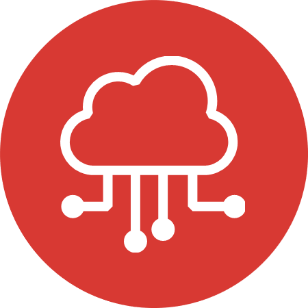Red cloud icon signifying Cloud & Infrastructure: Driving agency adoption of cloud services